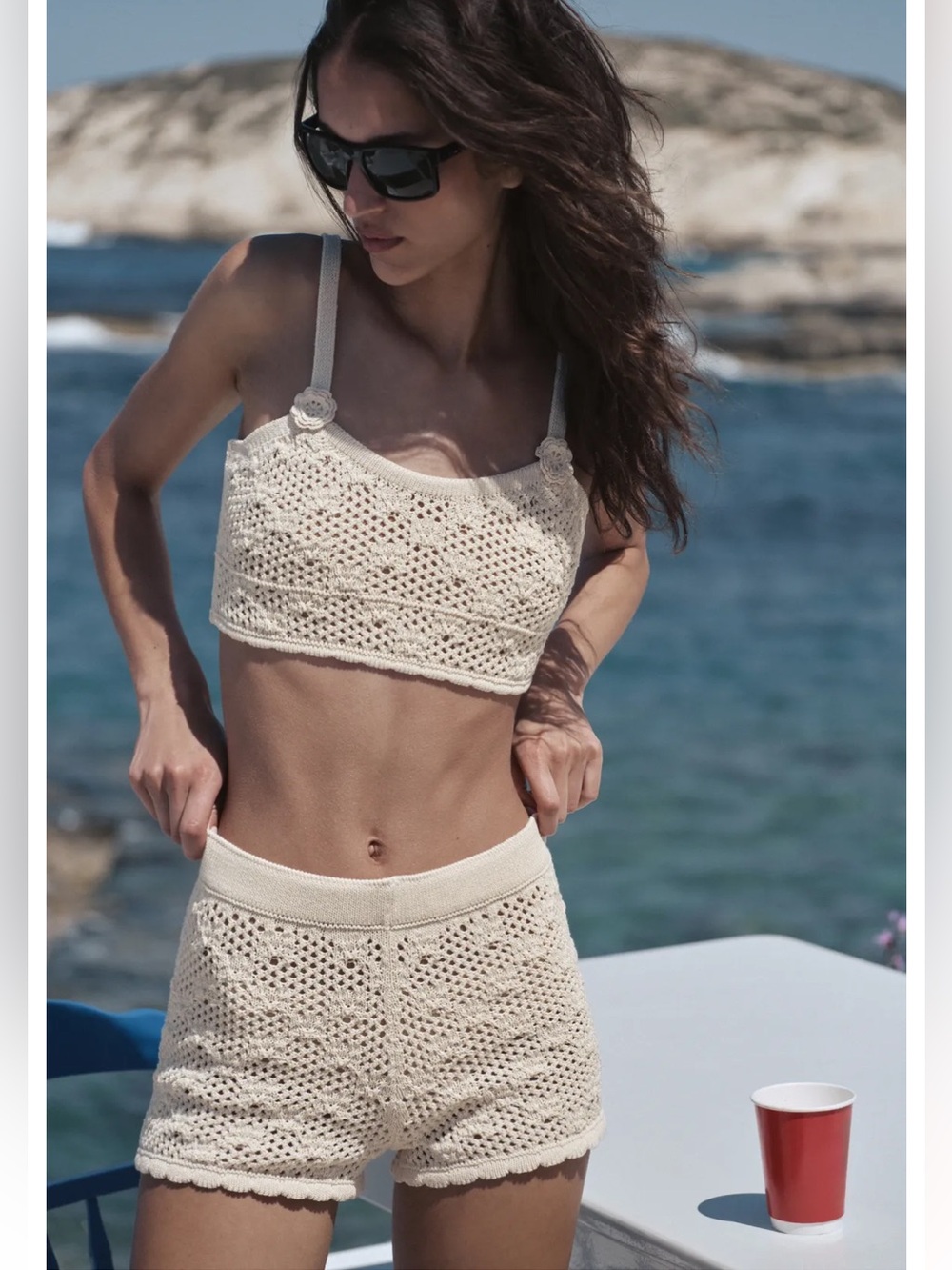 Zara Crochet Two-Piece Knit Set in Cream